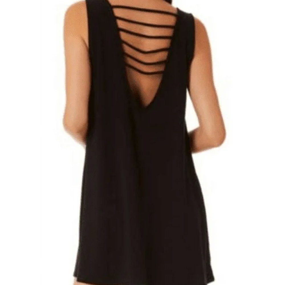 California Waves Strappy Swim Cover Up Dress Swimsuit Black Size Small 6818 - Picture 2 of 2